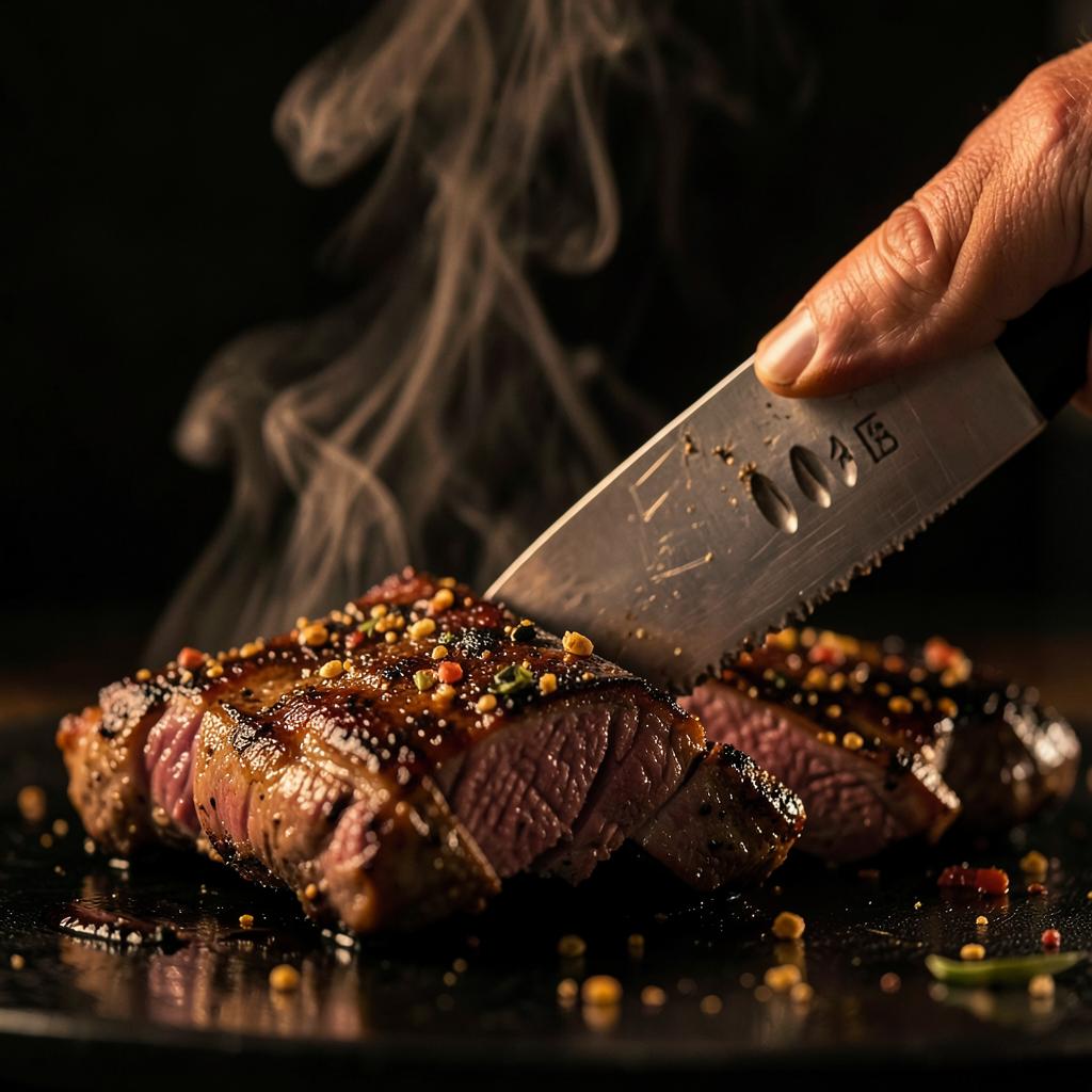 Jerk-spiced grilled meat being sliced